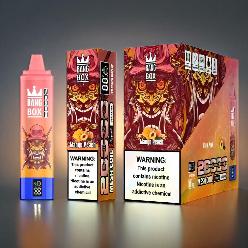 Bang Box 20000 Puffs Norge Engros Vape Mango Peach (Mango Fersken) – 35ml E-Liqvid, 20000 Trekk, 0% 2% 3% 5% Nikotin, 12 Smaker, 850mAh, Mesh Coil
