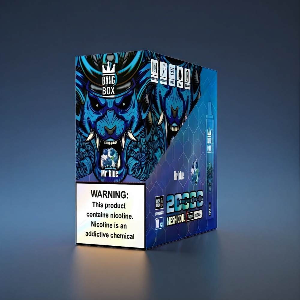Norge Engros Bang Box 20000 Puffs Vape Herr Blå - 35ml Kapasitet, 12 Smaker, Smart Skjerm med Olje/Strøm Indikator, Oppladbar 850mAh, Mesh Coil