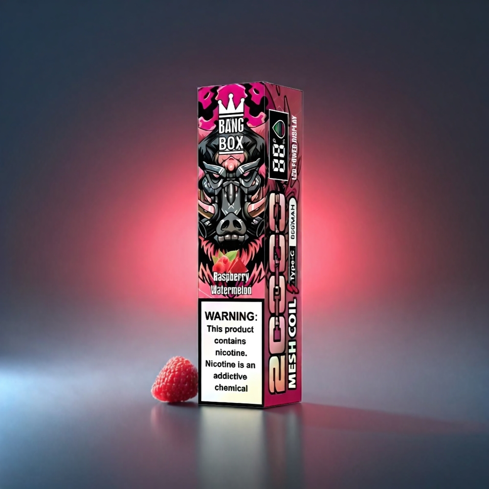 Norge engros Bang Box 20000 Puffs Vape Bringebær Vannmelon – 35ml E-Liquid, 850mAh, 20000 Puffs, 12 Smaker, Mesh Coil