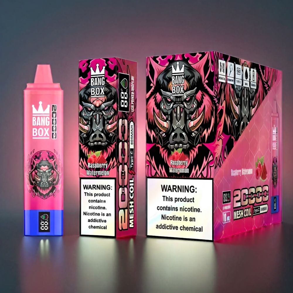 Norge engros Bang Box 20000 Puffs Vape Bringebær Vannmelon – 35ml E-Liquid, 850mAh, 20000 Puffs, 12 Smaker, Mesh Coil