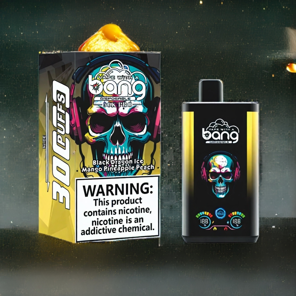 Bang 30K Pro 30000 Puffs Norge Engros – 36ml E-Liquid, 550mAh, Dual-Flavor System – Svart Drage Is & Mango Ananas Fersken