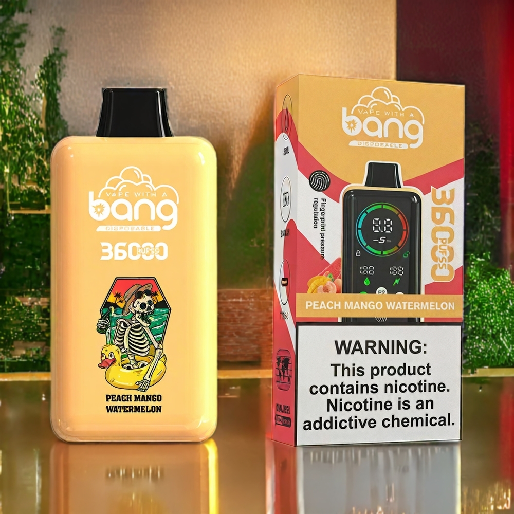 Bang 36000 Power Engangs vape Peach Mango Watermelon Norge Engros – 36000 Puffs, 5% Nikotin, 850mAh Batteri, 36ml E-Væske