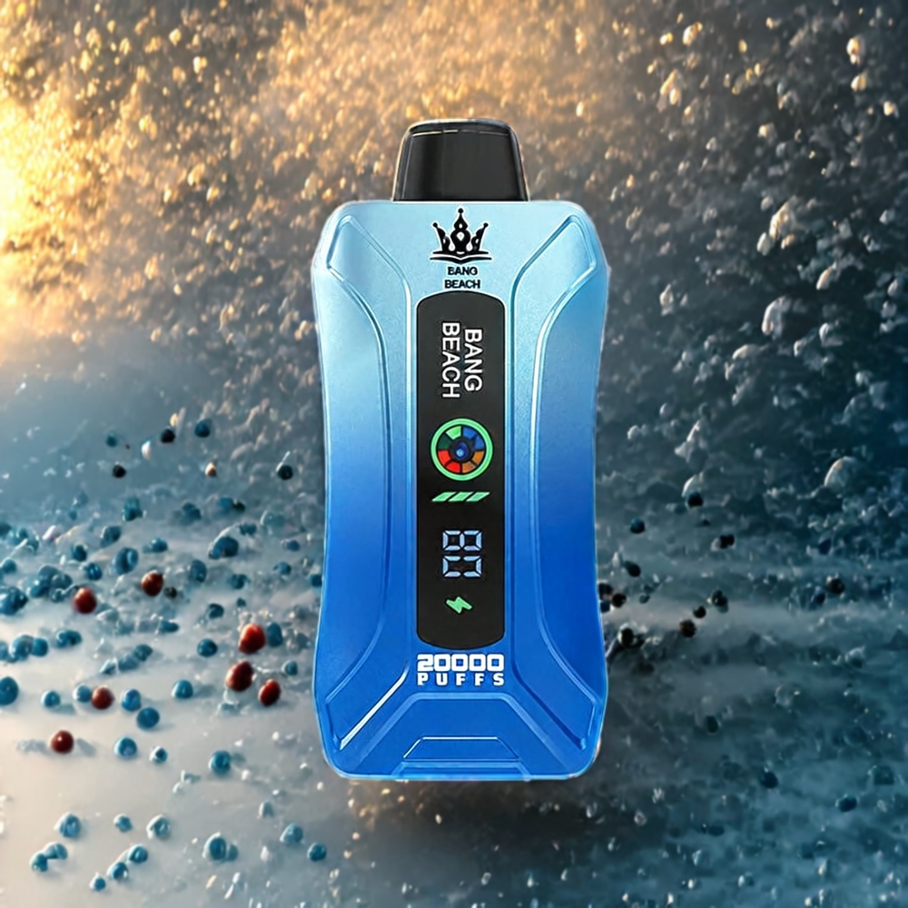 Bang Beach 20000 Puffs Norge Engros – 35ml E-Likvid, 650mAh Batteri, Blå Bringebær Is, Smart Skjerm, Stilig og Ergonomisk Design