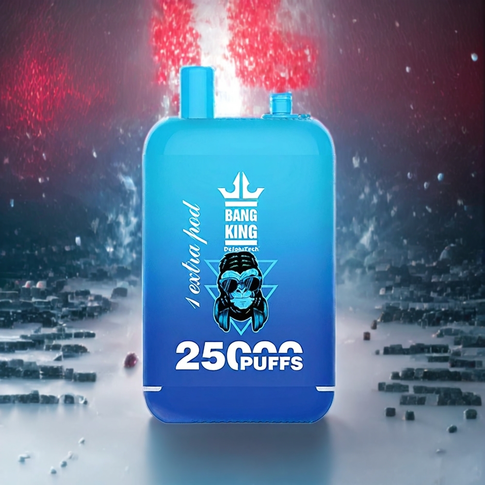 Bang King 25000 Puffs Norge Engros Engangs vape Blå Bringebær Is med 46ml E-Liquid, 650 mAh Batteri, Type-C Lading, Dual Pod System
