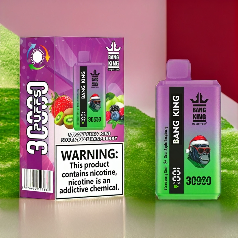 Bang King 30000 Puffs Norge Engros Engangs vape 36ml 550mAh Type-C – Jordbær Kiwi Sur Eple Bringebær