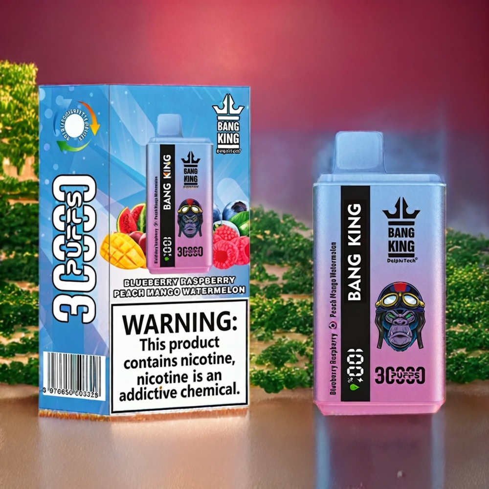 Bang King 30000 Puffs Norge Engros Engangs vape Blåbær Bringebær Fersken Mango Vannmelon – 36ml E-Liquid, 550mAh Batteri, Type-C Lading