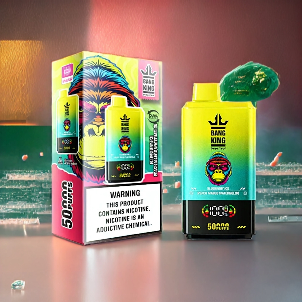 Bang King 50000 Engangs vape Norge Engros – Blåbær Is Fersken Mango Vannmelon, 50000 puffs, 50ml, 850mAh batteri, Type-C lading