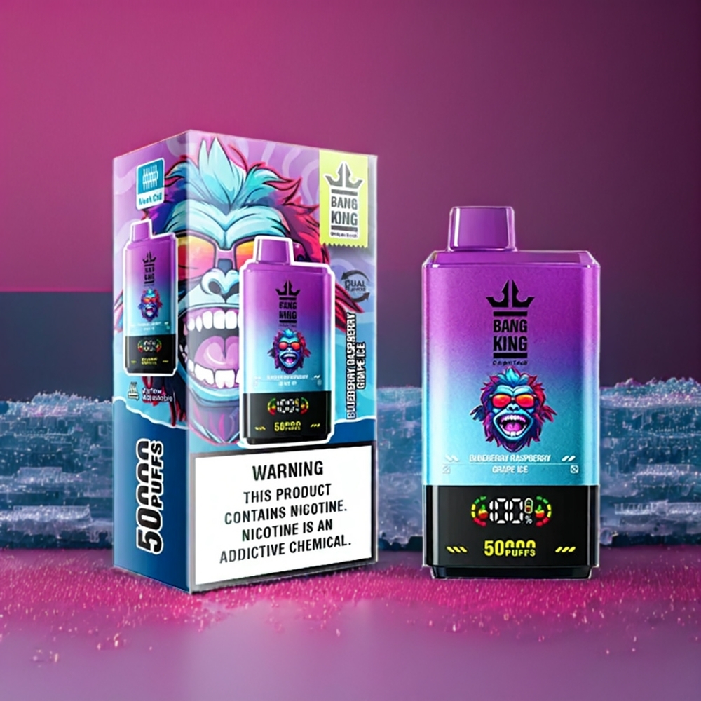 Bang King 50000 Norge Engros Engangs vape Blåbær Bringebær Druer Is – 50000 puffs, 50ml, 850mAh, Type-C-lading