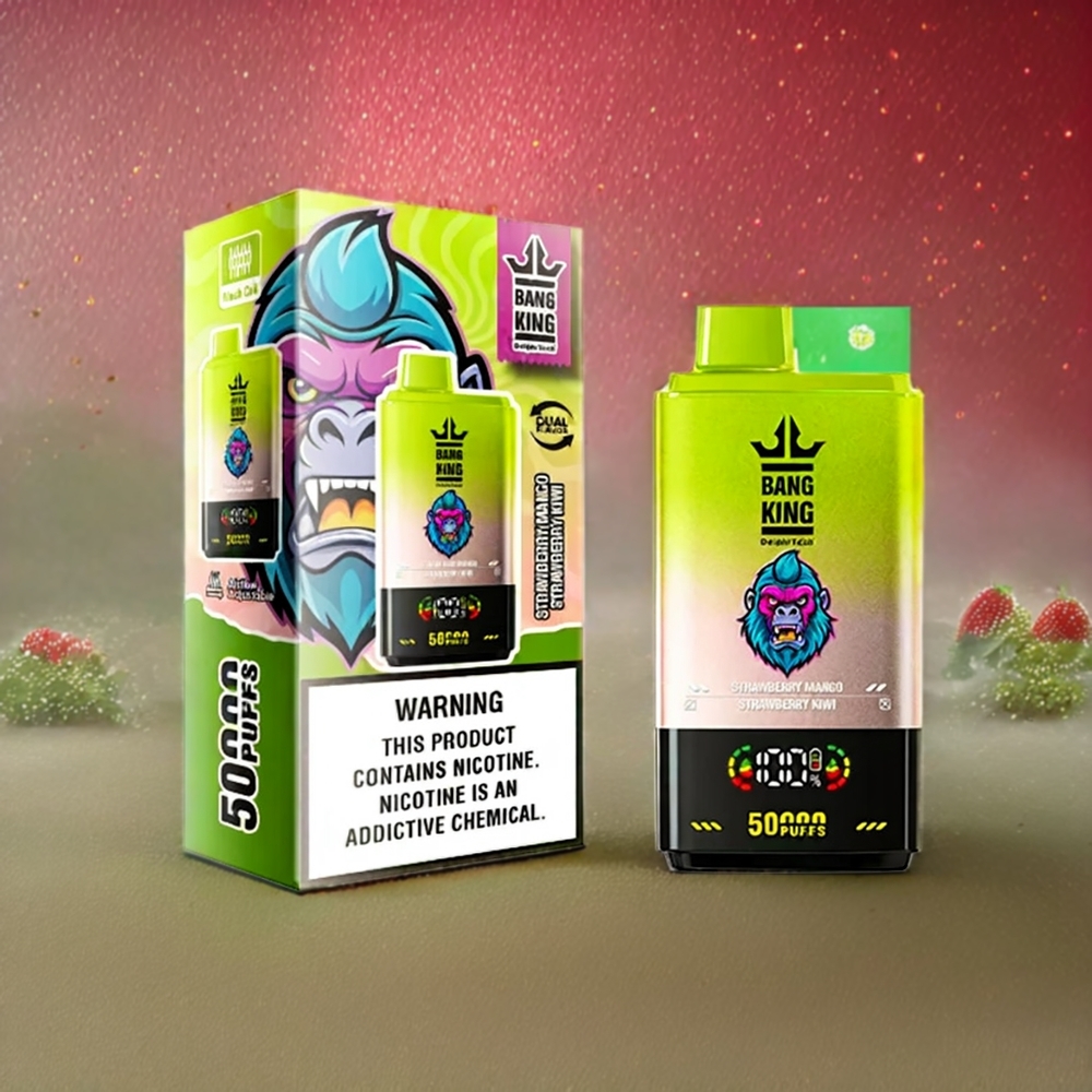 Bang King 50000 Norge Engros Engangs vape Jordbær Mango Jordbær Kiwi – 50ml E-væske, 850mAh Batteri, Type-C-lading, 1.0 Mesh Coil, Bunnluftstrømsjustering