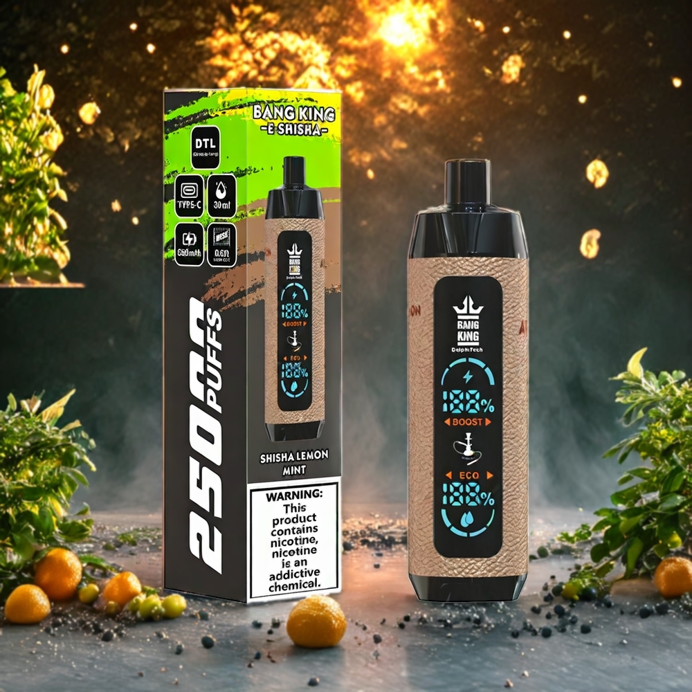 Bang King Shisha 25000 Puffs Norge Engros – 30ml E-Liquid, 650 mAh Batteri, Type-C Lading, Lenmon Mint