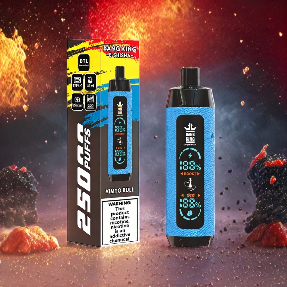 Bang King Shisha 25000 Puffs Norge Engros – 30ml E-Liquid, 650 mAh Batteri, Type-C Lading, Vimto Bull, Nikotin 0%/2%/3%/5%