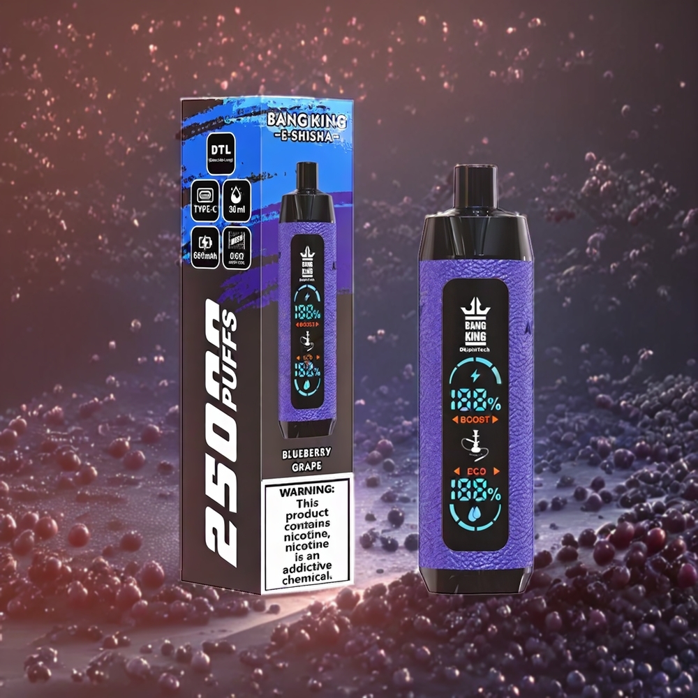 Bang King Shisha 25000 Puffs Norge Engros Engangs vape Blåbær Drue – 30ml E-Liquid, 650 mAh Batteri, Type-C Lading