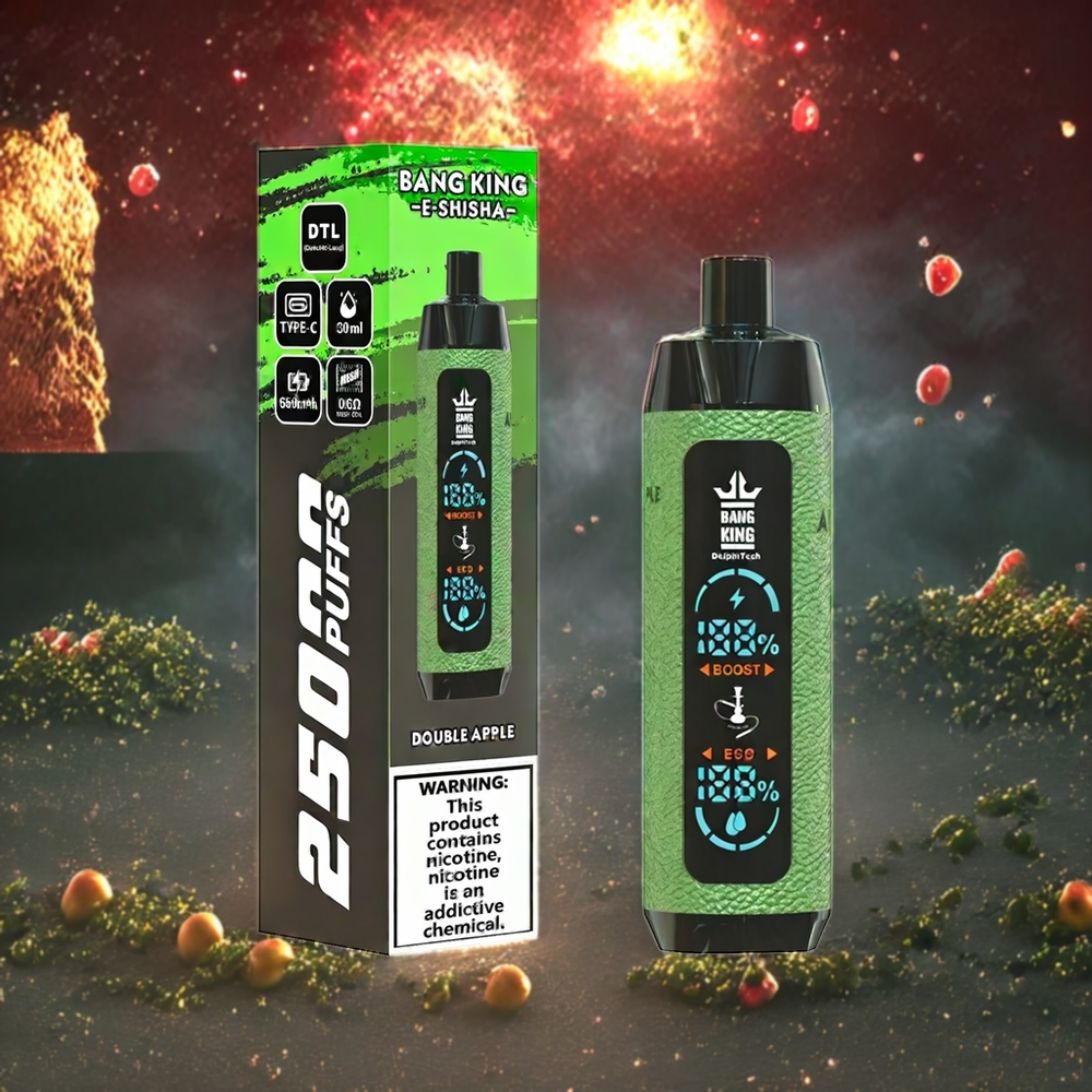Bang King Shisha 25000 Puffs Norge Engros Engangs vape Dobbel Eple – 30ml E-Liquid, 650 mAh Batteri, Type-C Lading, 0.6 Ohm Mesh Coil