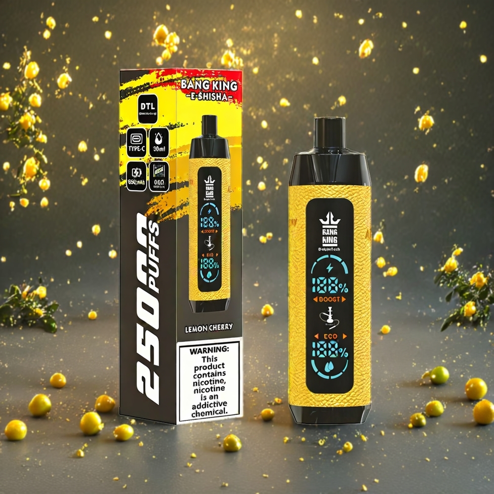Bang King Shisha 25000 Puffs Norge Engros Engangs vape Sitron/Kirsebær – 30ml E-Liquid, 650 mAh Batteri, Nikotinstyrke 0%/2%/3%/5%