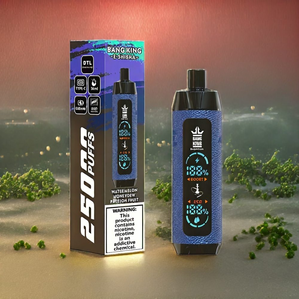 Bang King Shisha 25000 Puffs Norge Engros Engangs vape Vannmelon Honningmelon Passionsfrukt 30ml 650 mAh Type-C 0.6 Ohm Mesh Coil