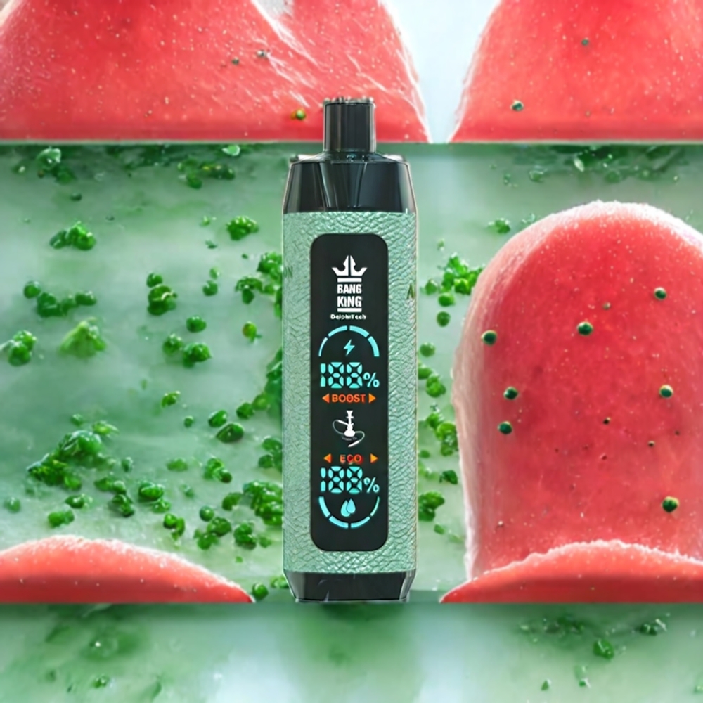 Bang King Shisha 25000 Puffs Norge Engros Vannmelon Is Engangs vape med 30ml E-Væske, 650 mAh Batteri, 0.6 Ohm Mesh Coil, Type-C Lading