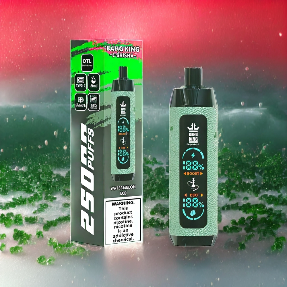 Bang King Shisha 25000 Puffs Norge Engros Vannmelon Is Engangs vape med 30ml E-Væske, 650 mAh Batteri, 0.6 Ohm Mesh Coil, Type-C Lading