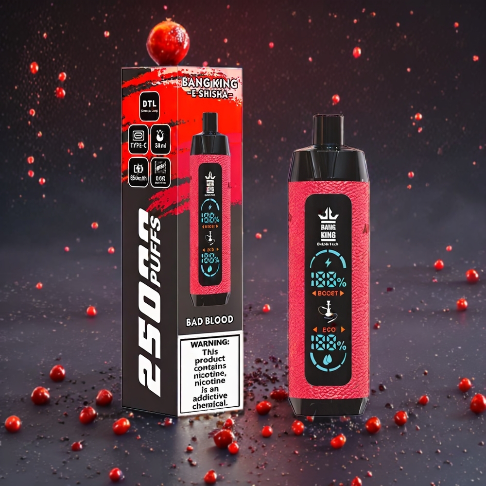 Bang King Shisha Norge Engros 25000 Puffs 30ml 650 mAh Type-C 0.6 Ohm Mesh Coil Bad Blood