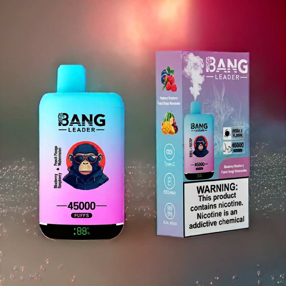 Bang Leader 45000 Puffs Norge Engros Engangs vape Blåbær Bringebær Fersken Mango Vannmelon – Smart Skjerm, Type-C USB, 2-i-1 Smak
