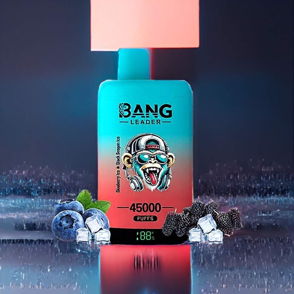 Bang Leader 45000 Puffs Norge Engros Engangs vape Blåbær Is & Svart Drage Is med Smart Skjerm, Type-C Lading og Dual Smak 2-i-1 Design