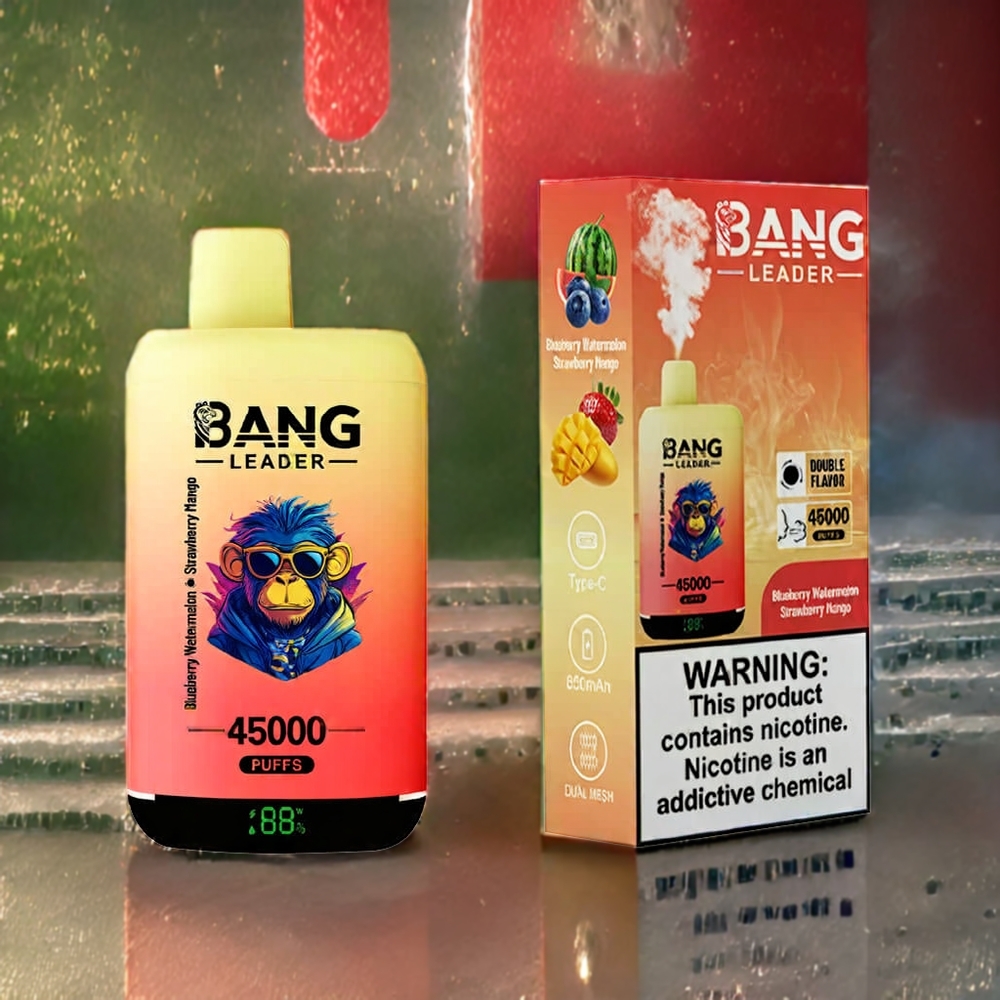 Bang Leader 45000 Puffs Norge Engros Engangs vape Blåbær Vannmelon Jordbær Mango med Smart Skjerm, Type-C USB og 2-i-1 Dual Smak