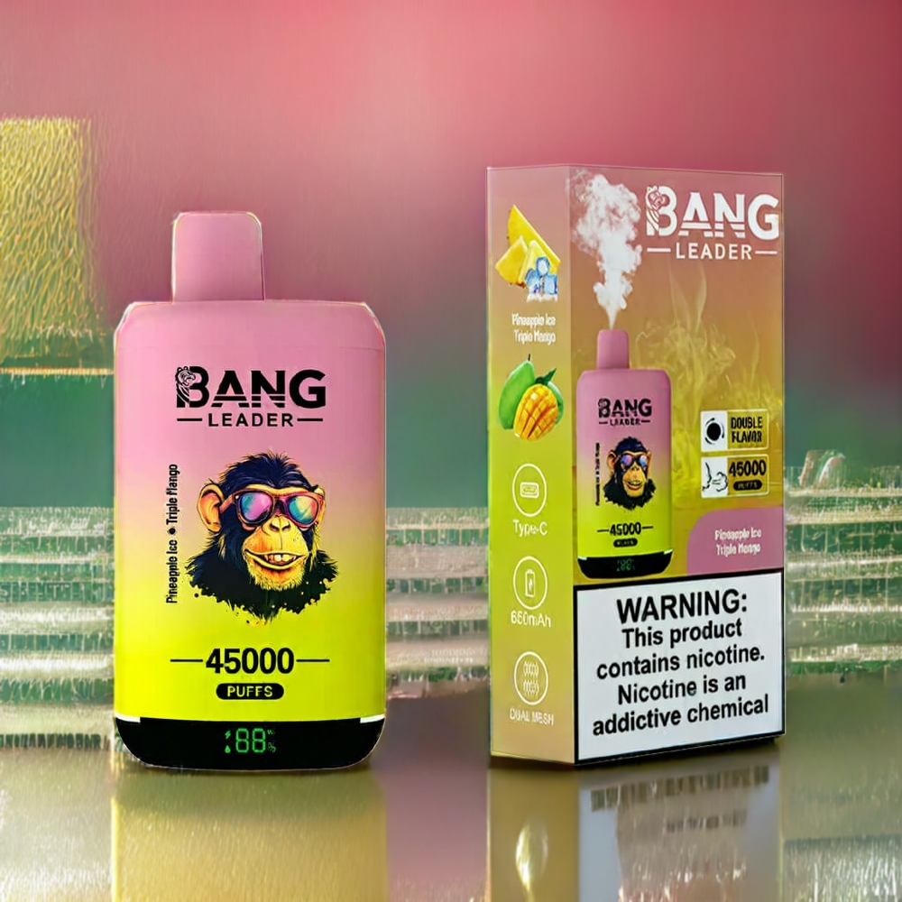 Bang Leader 45000 Puffs Norge Engros Engangs vape Pineapple Ice Triple Mango med Smart Skjerm, Type-C Lading og 2-i-1 Smak