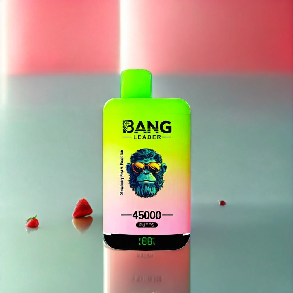Bang Leader 45000 Puffs Norge Engros Engangs vape med Jordbær Kiwi Fersken Is Smak, Smart Skjerm, Type-C Lading og 0-5% Nikotin