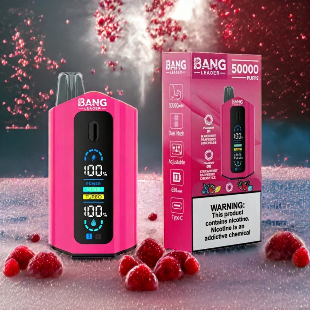 Bang Leader 50000 Puffs Norge Engros Engangs vape Blåbær Bringebær Lemonade Jordbær Bringebær Kirsebær Is med 13400mAh Batteri og 36ml E-væske Kapasitet