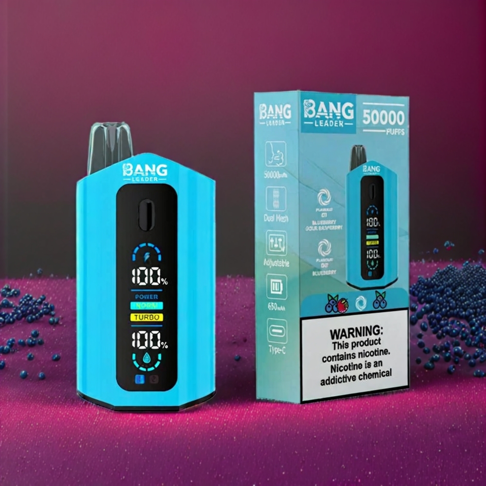 Bang Leader 50000 Puffs Norge Engros Engangs vape Blåbær Sur Bringebær Blåbær med 13400mAh Batteri og 36ml E-væske