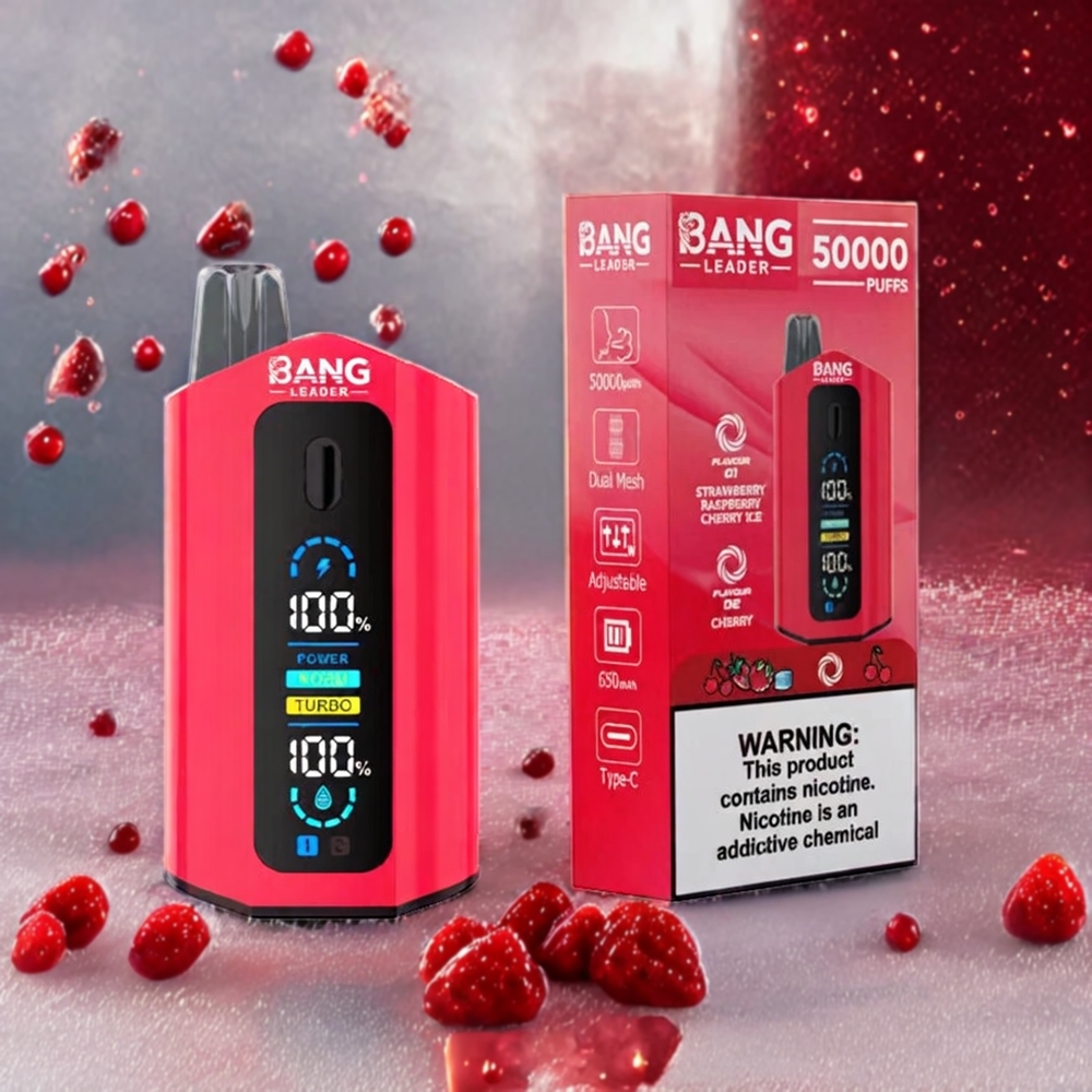 Bang Leader 50000 Puffs Norge Engros Engangs vape Jordbær Bringebær Kirsebær Is Kirsebær med 13400mAh Batteri og 36ml E-væske Kapasitet