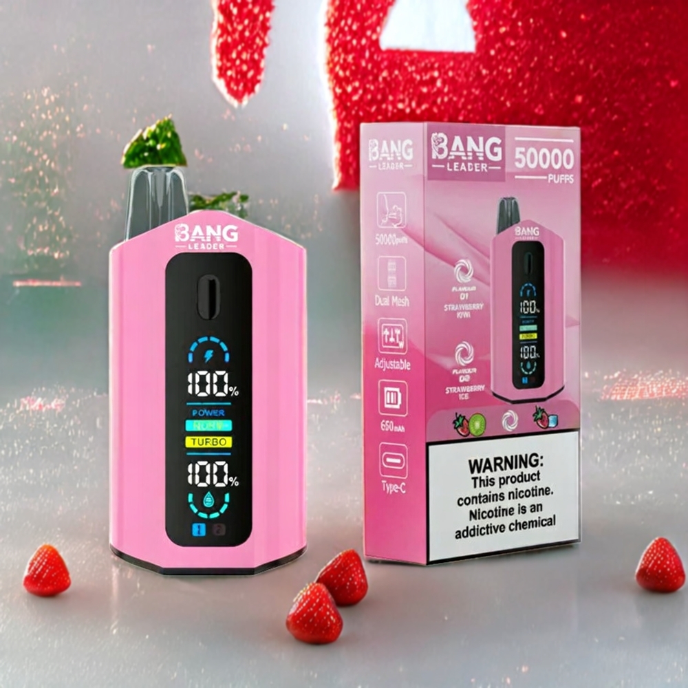 Bang Leader 50000 Puffs Norge Engros Engangs vape Jordbær Kiwi Jordbær Is med 13400mAh Batteri og 36ml E-væske Kapasitet