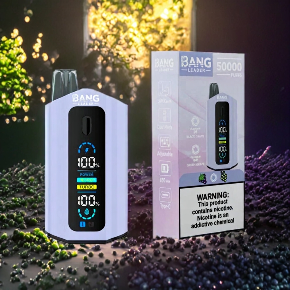 Bang Leader 50000 Puffs Norge Engros Engangs vape med 13400mAh Batteri og 36ml E-væske – Sort Drue Grønn Drue 2-i-1 Smaker
