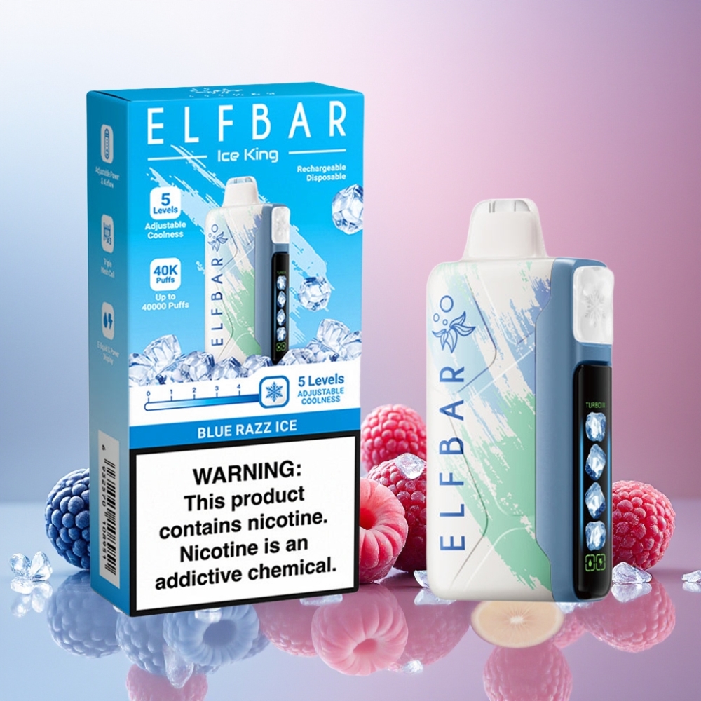 Elf Bar Ice King 40000 Puffs Norge Engros Vape til engangsbruk Blå Bringebær Is med 20ml E-Væske, 5% Nikotin, 850mAh Oppladbart Batteri, Justerbar Kjøling & LCD Skjerm