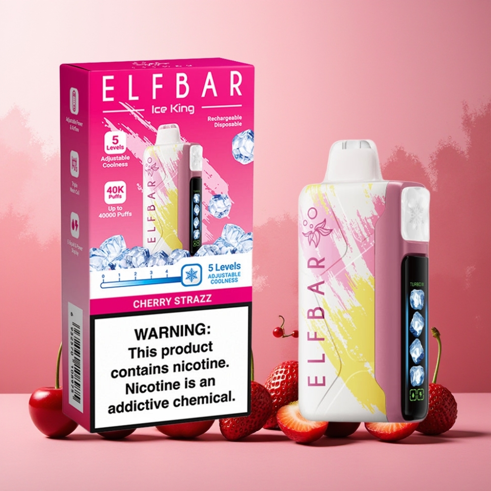 Elf Bar Ice King 40000 Puffs Norge Engros Vape til engangsbruk Kirsebær Strazz med 20ml E-Liquid, 5% Nikotin, 850mAh Batteri, Justerbar Kjøling & LCD Skjerm
