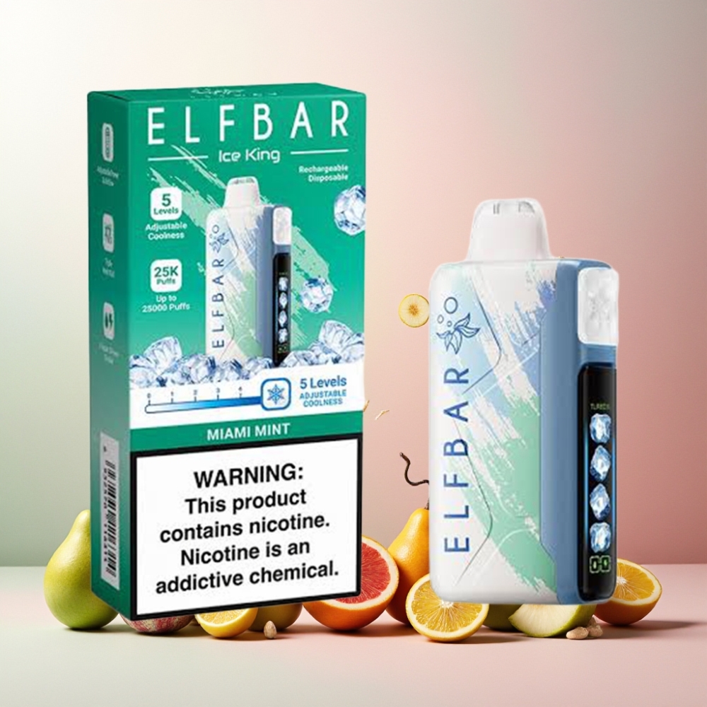 Elf Bar Ice King 40000 Puffs Norge Engros Vape til engangsbruk Miami Mynte med 20ml E-Væske, 850mAh Oppladbart Batteri, 5% Nikotin, Justerbar Kjøling & LCD Skjerm