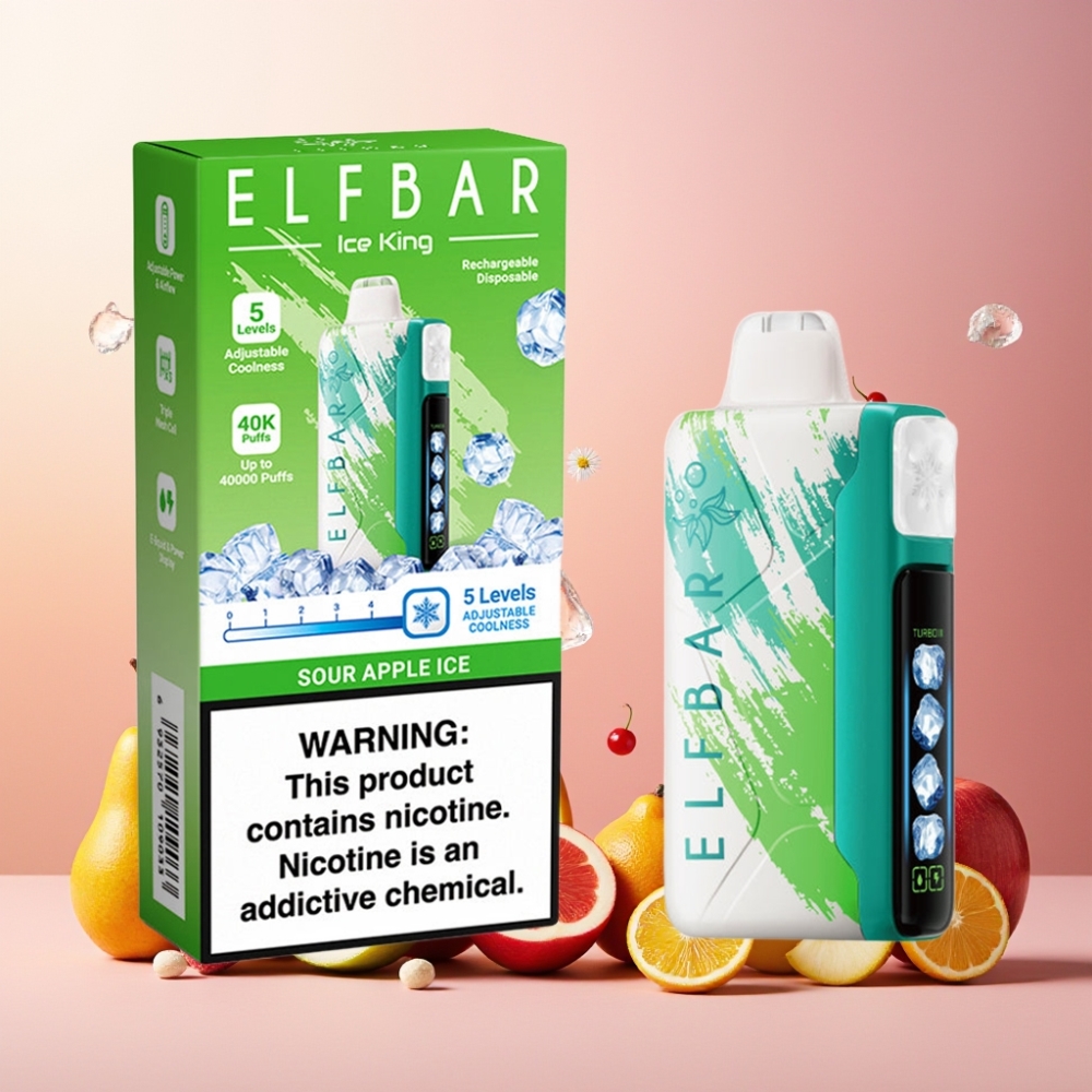 Elf Bar Ice King 40000 Puffs Norge Engros Vape til engangsbruk Sur Eple Is med 20ml E-Liquid, 5% Nikotin og Justerbar Kjøling