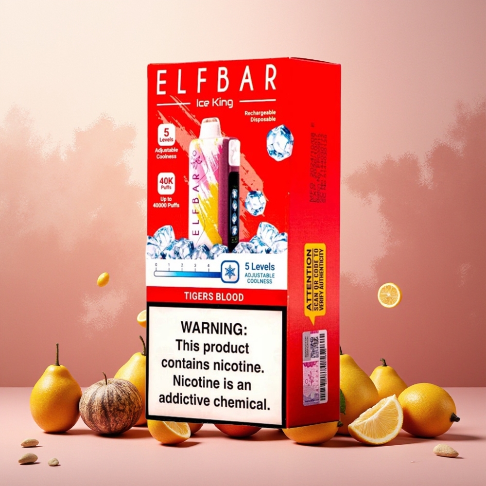 Elf Bar Ice King 40000 Puffs Norge Engros Vape til engangsbruk Tigers Blod med 20ml E-Liquide, 5% Nikotin, 850mAh Oppladbart Batteri, Justerbar Kjøling & LCD Skjerm