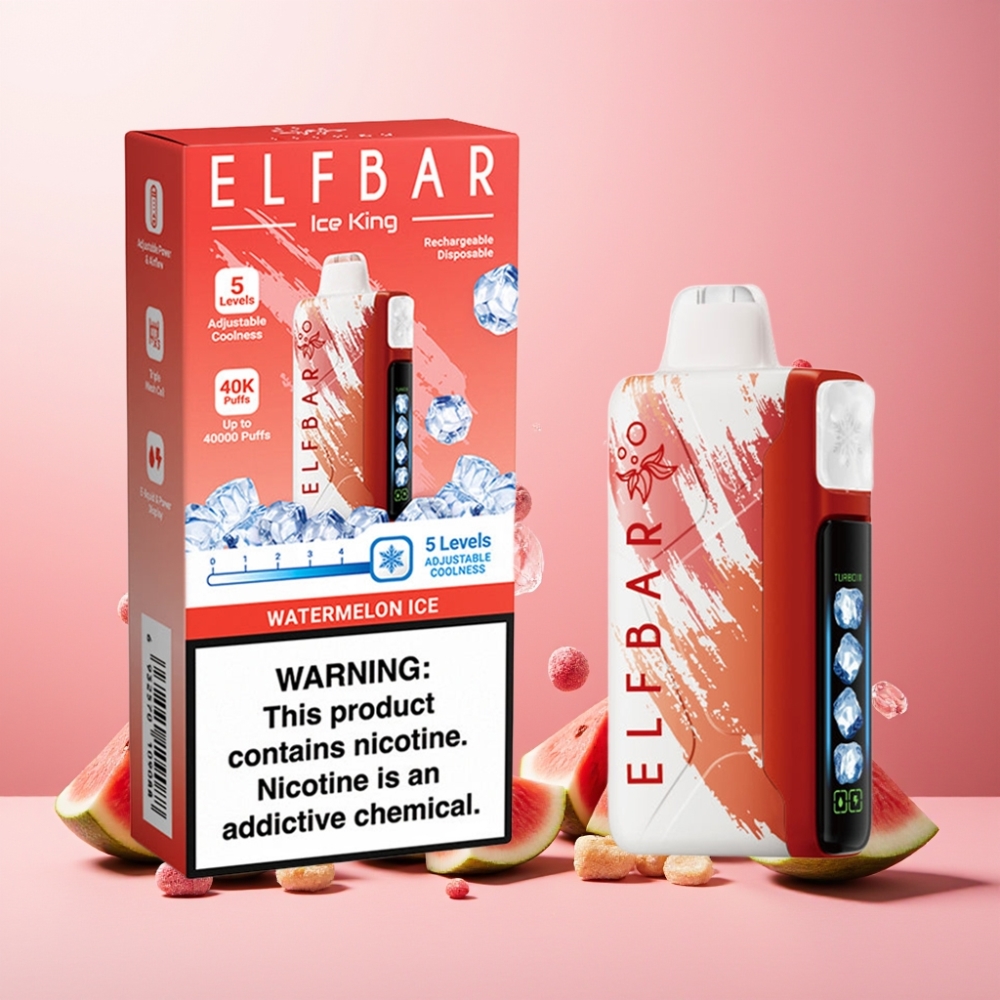 Elf Bar Ice King 40000 Puffs Norge Engros Vape til engangsbruk Vannmelon Is med 20ml E-Væske, 5% Nikotin, 850mAh Batteri & Justerbar Kjøling