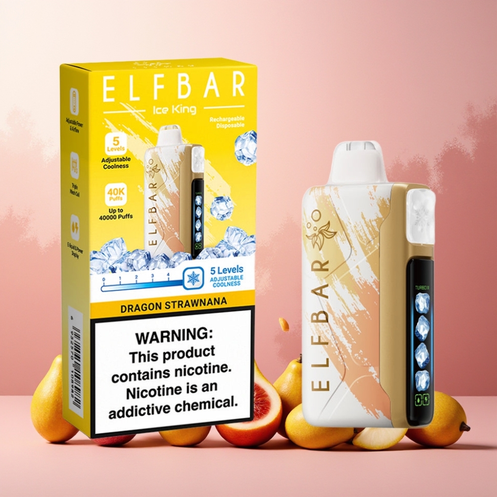 Elf Bar Ice King Norge Engros 40000 Puffs 20ml 5% Nikotin Oppladbar 850mAh Justerbar Kjøling LCD Skjerm Dragon Jordbærbanan