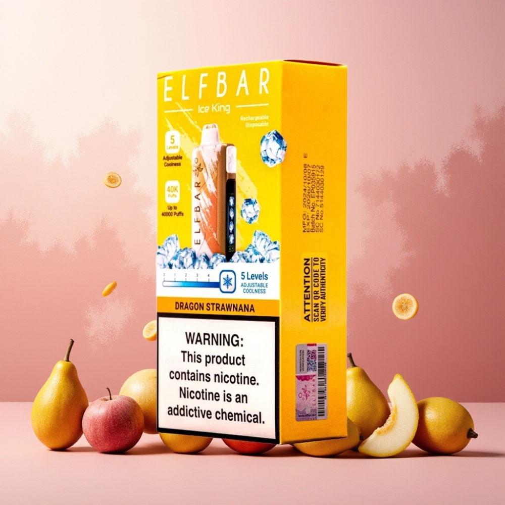 Elf Bar Ice King Norge Engros 40000 Puffs 20ml 5% Nikotin Oppladbar 850mAh Justerbar Kjøling LCD Skjerm Dragon Jordbærbanan