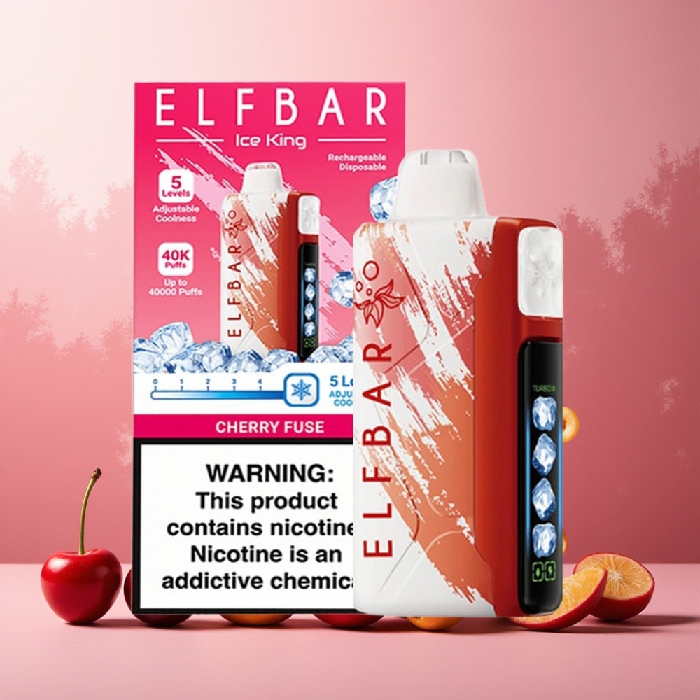 Elf Bar Ice King Norge Engros 40000 Puffs Vape til engangsbruk 20ml Kirsebærsmak med 5% Nikotin, 850mAh Oppladbart Batteri, Justerbar Kjøling & LCD-Skjerm