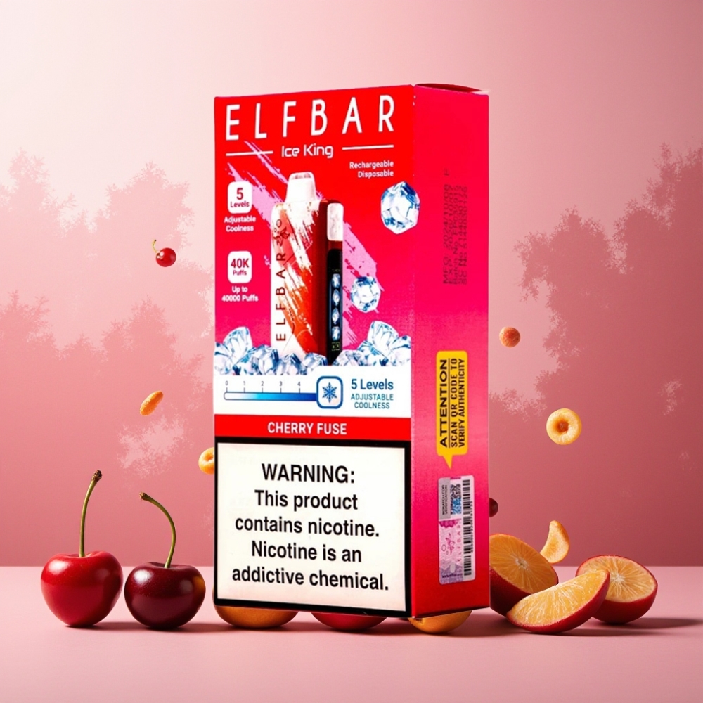 Elf Bar Ice King Norge Engros 40000 Puffs Vape til engangsbruk 20ml Kirsebærsmak med 5% Nikotin, 850mAh Oppladbart Batteri, Justerbar Kjøling & LCD-Skjerm