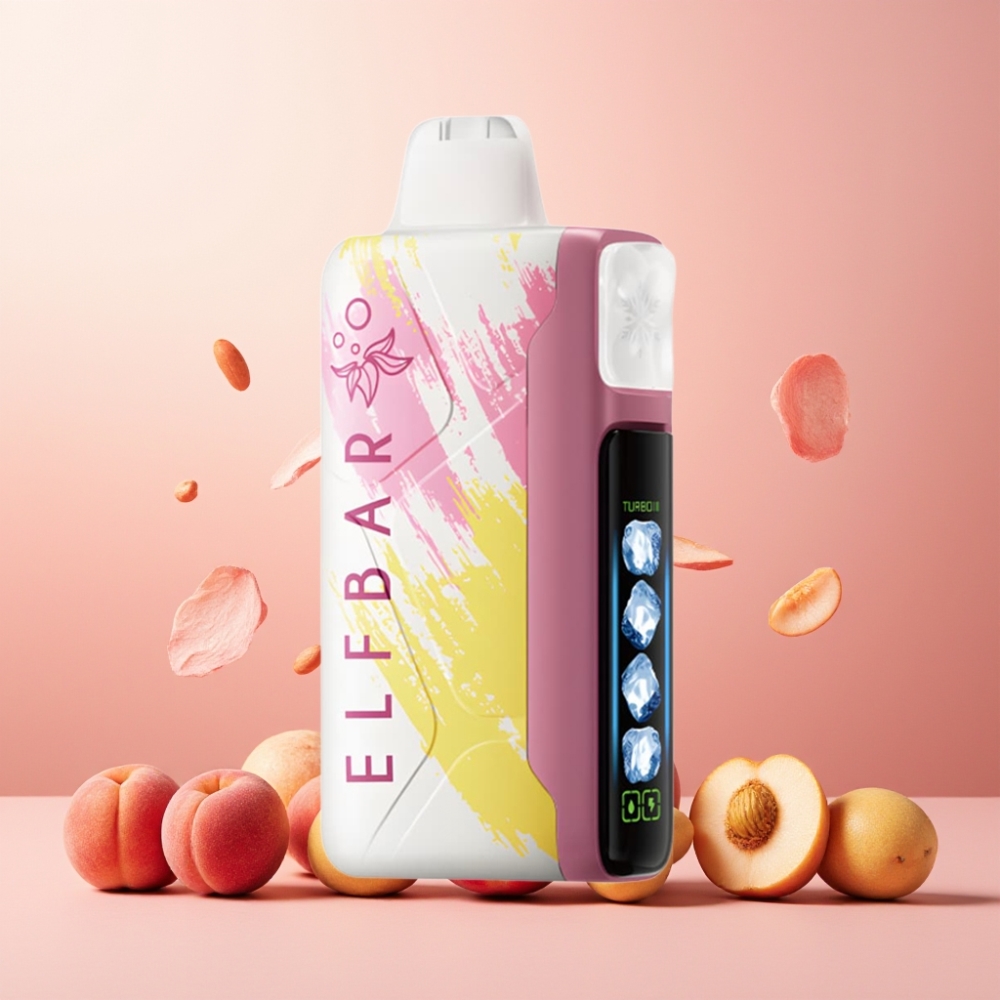 Elf Bar Ice King Norge Engros 40000 Puffs Vape til engangsbruk Fersken med 20ml E-Væske, 5% Nikotin, 850mAh Oppladbart Batteri, Justerbar Avkjøling og LCD Skjerm
