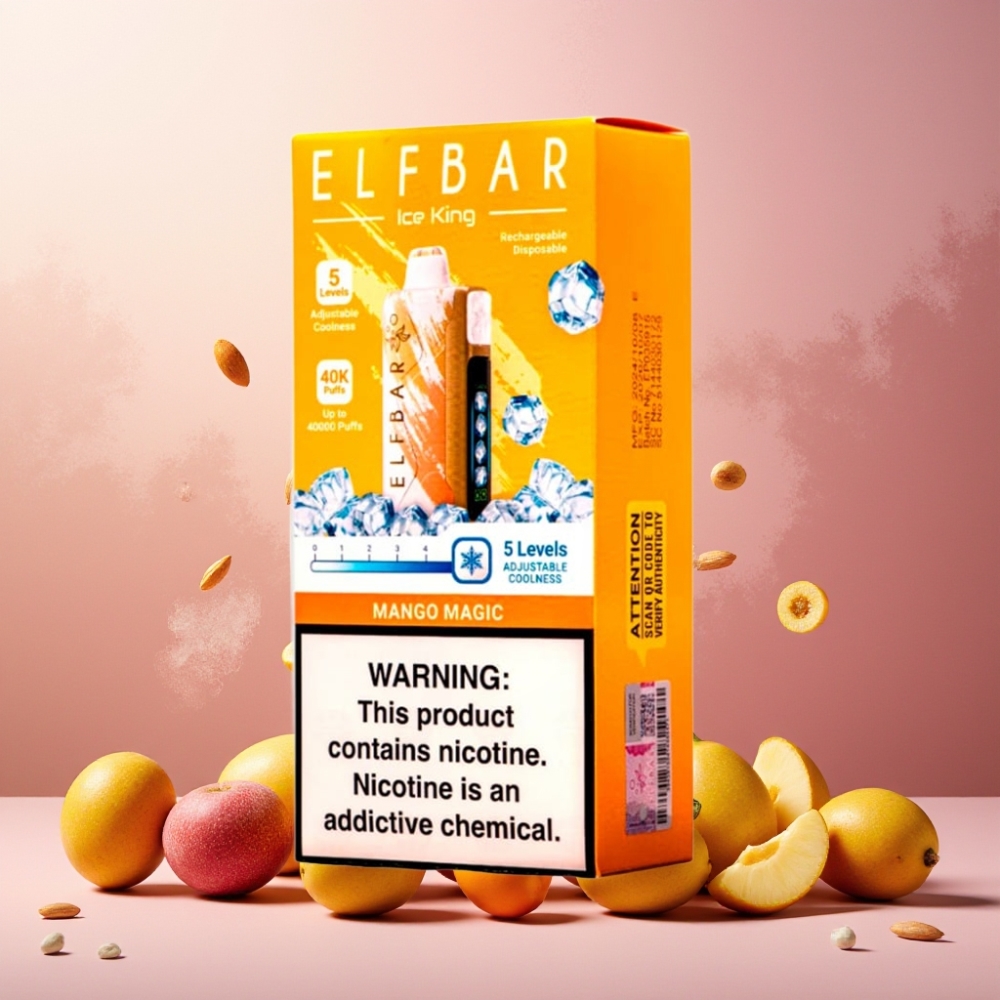Elf Bar Ice King Norge Engros 40000 Puffs Vape til engangsbruk Mango Magi 20ml 5% Nikotin Ladbar 850mAh Batteri Justerbar Kjøling LCD Skjerm