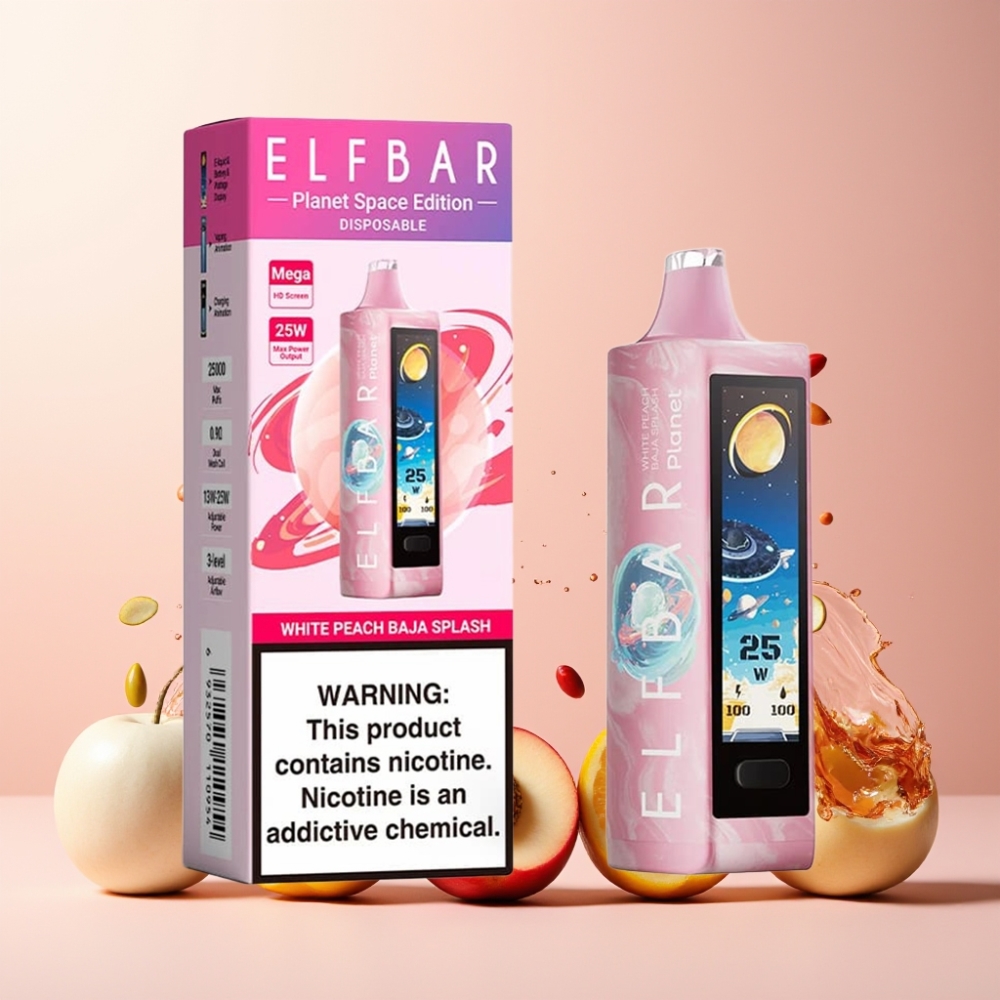 Elf Bar Planet 25000 Puffs Engangs Vape Norge Engros – Hvit Fersken Baja Splash – 5% Nikotin, 18ml, 800mAh, Mesh Coil