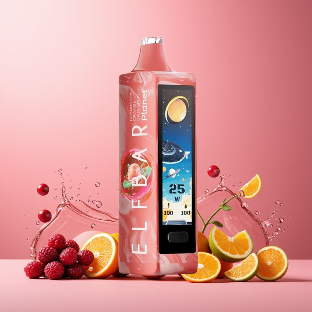 Elf Bar Planet 25000 Puffs Norge Engros Vape til engangsbruk 18ml E-væske 5% Nikotin 800mAh Oppladbar Batteri Mesh Coil Tranebær Appelsin Baja Splash