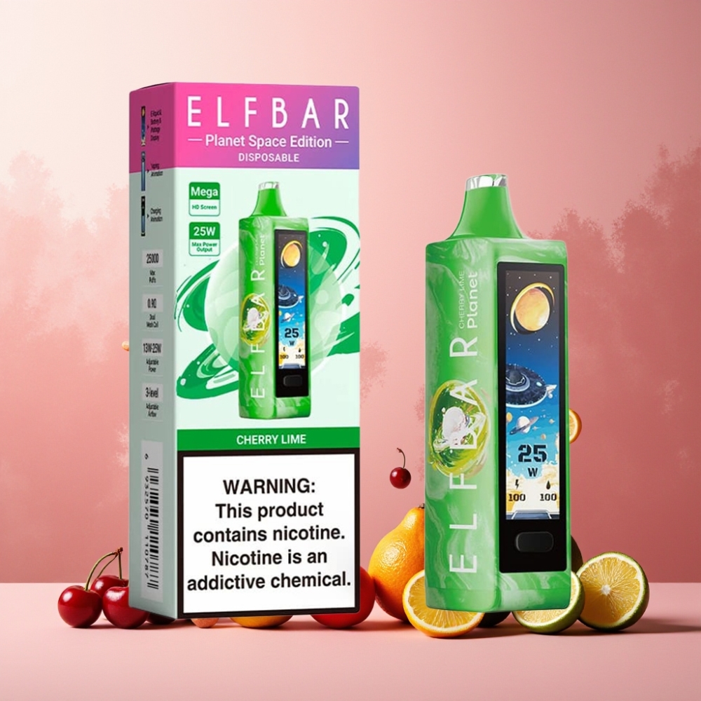 Elf Bar Planet 25000 Puffs Norge Engros Vape til engangsbruk 18ml Kirsebær Lime 5% Nikotin 800mAh Opladbar