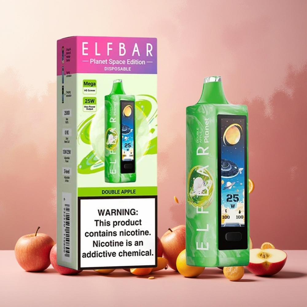 Elf Bar Planet 25000 Puffs Vape til engangsbruk Dobbel Eple – 18ml E-væske, 5% Nikotin, 800mAh Batteri – Norge Engros