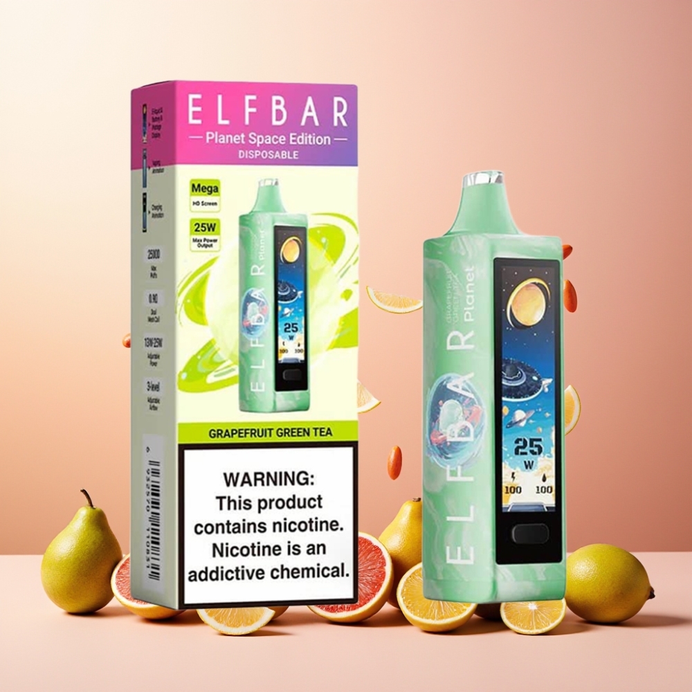 Elf Bar Planet 25000 Puffs Vape til engangsbruk Grapefrukt Grønn Te Norge Engros – 5% Nikotin, 18ml, 800mAh, Mesh Coil