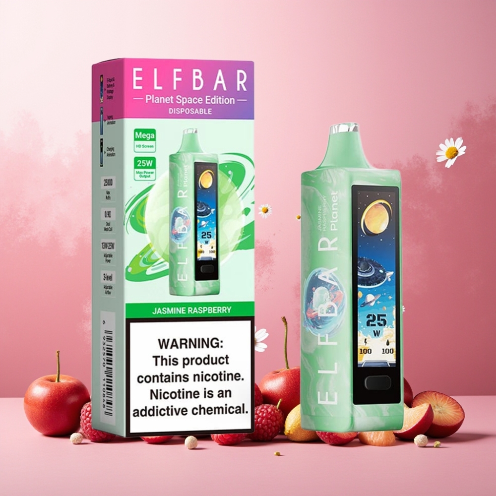 Elf Bar Planet 25000 Puffs Vape til engangsbruk Jasmin Bringebær – Norge Engros – 5% Nikotin, 18ml, 800mAh